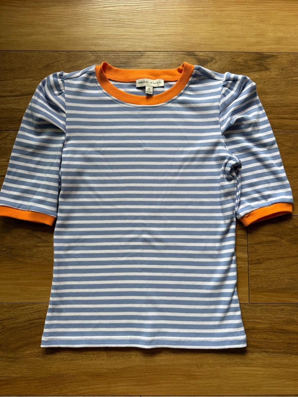 Rebecca Minkoff Puff Sleeve Top size XS Blue White Stripe